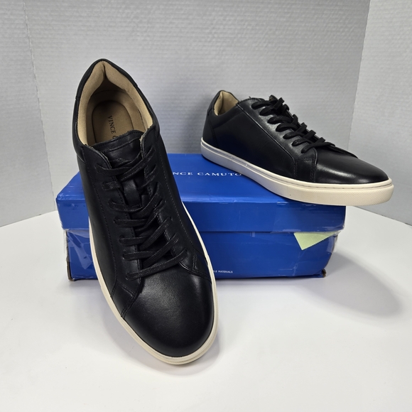 Vince Camuto Men's Cowon Black Leather Sneakers with Cream Soles Size 13 - Picture 1 of 12